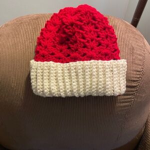 Winter hats - handmade; crocheted - red and antique white (adult); antique white